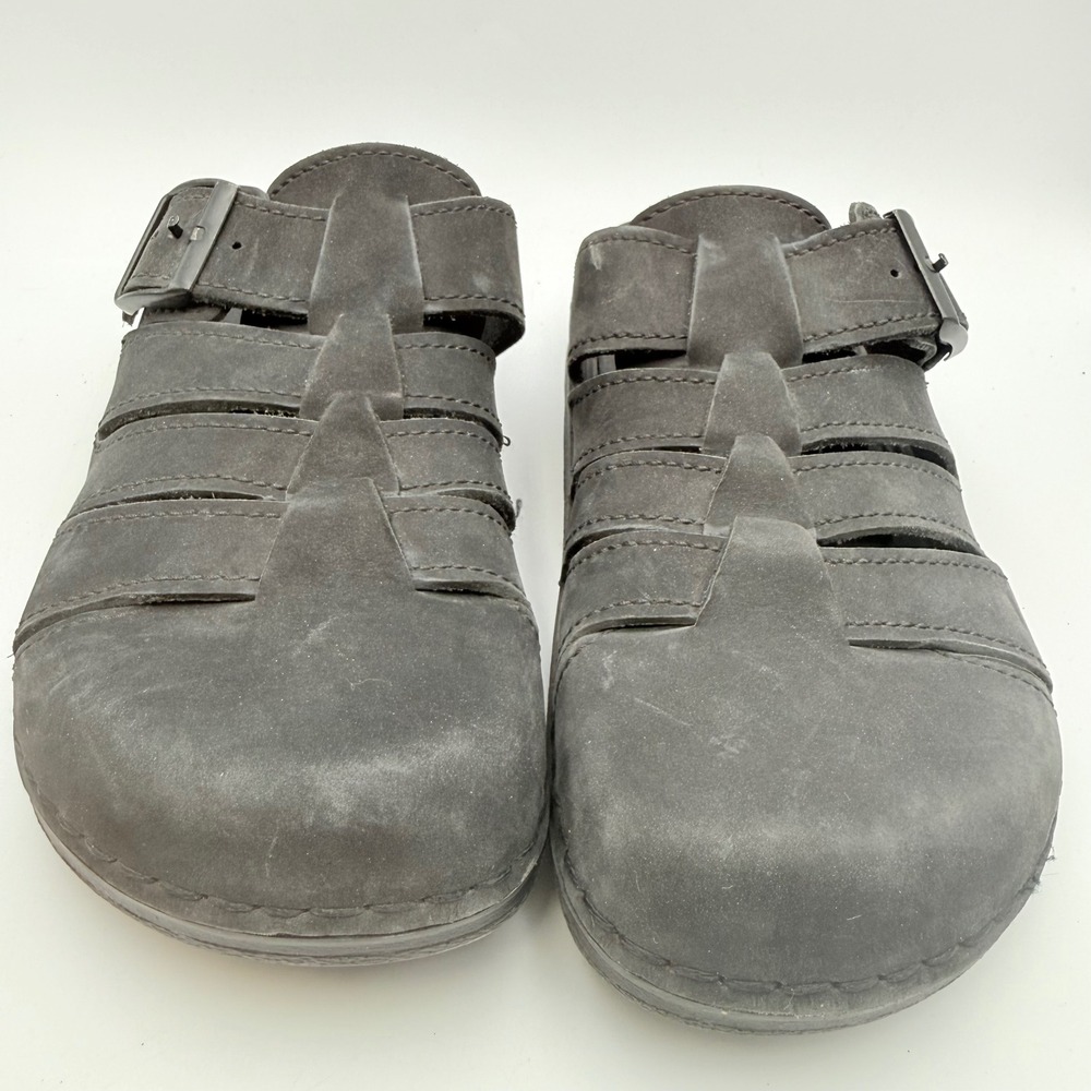 Birkenstock Tatami Mens 8 Womens 10 Grey Nubuck Leather Fisherman Clogs Sandals